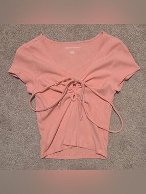 American Eagle Pink Front-Tie T-Shirt
